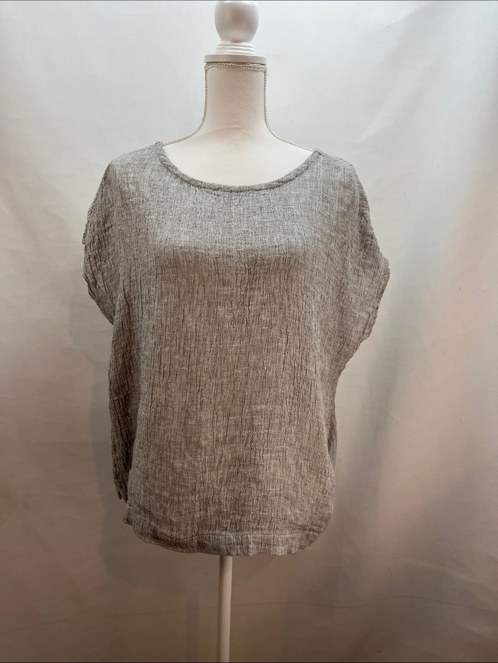 Tahari 100% Linen Boxy Button-Back Top Size S